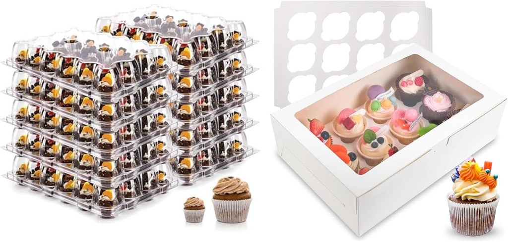 Bundle of 20 Pack Cupcake Containers and 6 Pack Cupcake Boxes for 480 Cupcakes