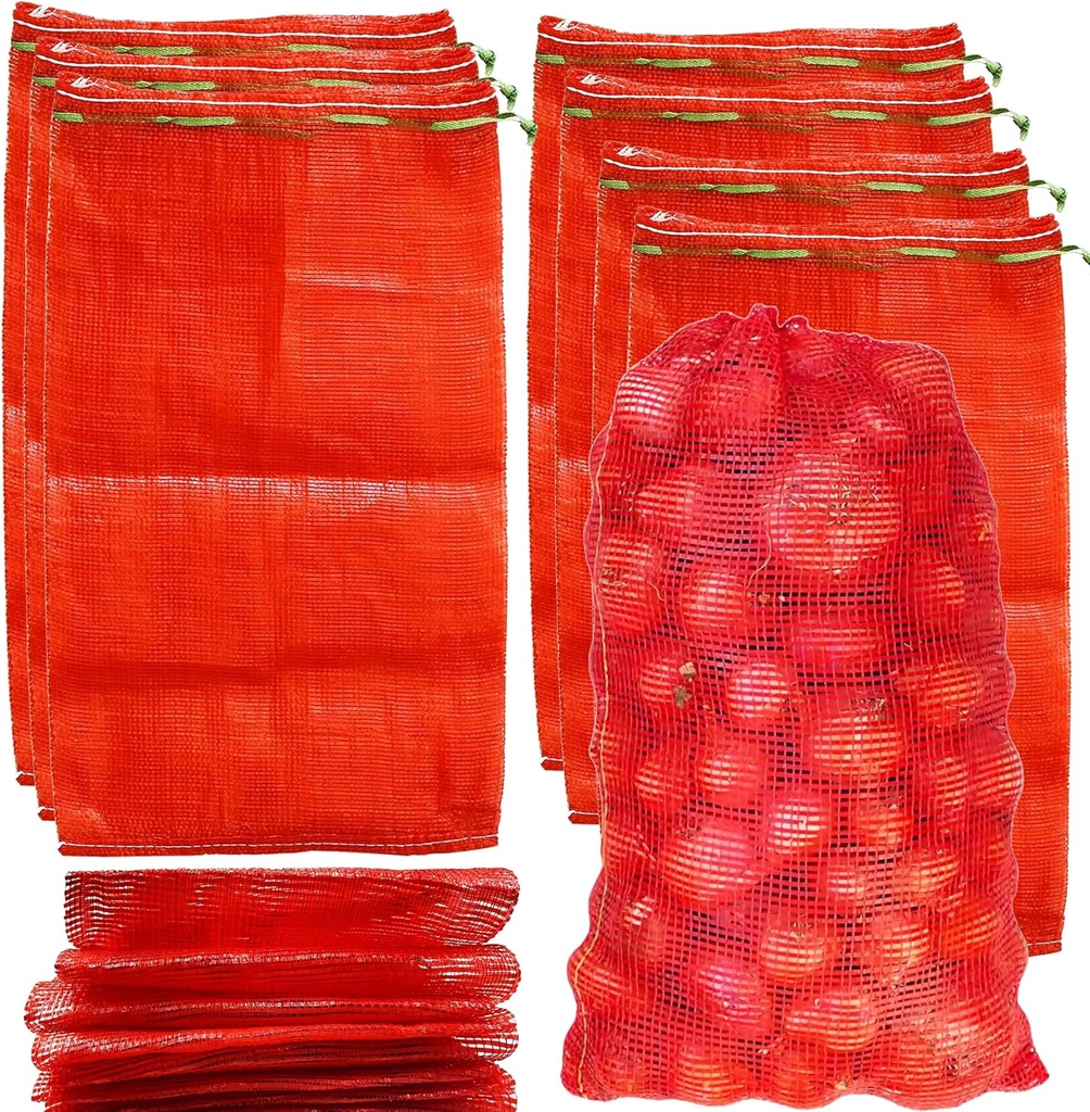 24 Pack 20'' x 14'' Mesh Onion Bags, Reusable Drawstring Fresh Produce Storage Bags for Onions, Vegetables, Potatoes, Citrus, Crawfish Firewood
