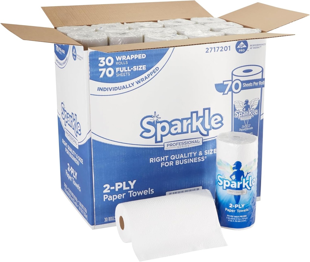 Sparkle Professional Series 2-Ply Perforated Kitchen Paper Towel Rolls by GP PRO (Georgia-Pacific), 2717201, 70 Sheets Per Roll, 30 Rolls Per Case