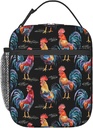 Reusable Colorful Rooster Lunch Box for Kids Girls Boys Women Adult, Insulated Chicken Black Lunch Bag,Polyester Cooler Handbags Case for School Picnic Work Travel Beach or Hiking
