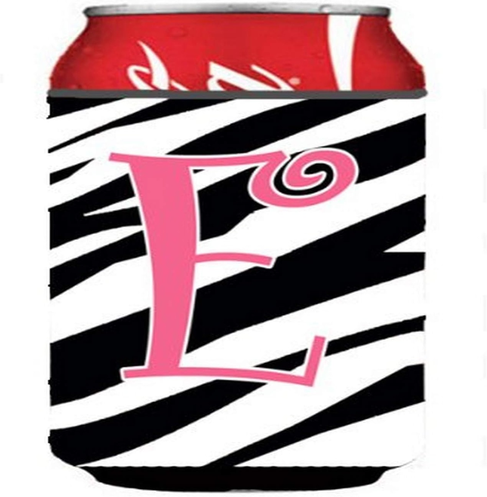 Caroline's Treasures CJ1037-ECC Letter E Initial Zebra Stripe and Pink Can or Bottle Hugger Cooler Washable Drink Sleeve Collapsible Beverage Insulated Holder, Can Hugger, Multicolor
