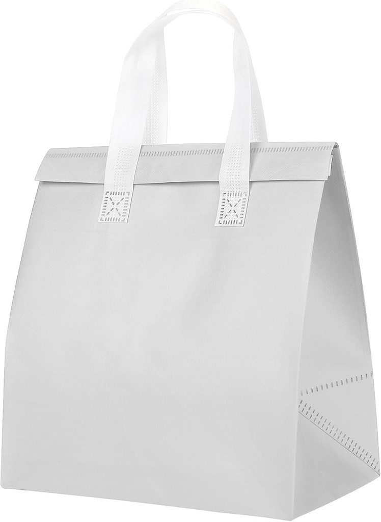 PATIKIL Insulated Take Away Bags, 25 Pcs Insulation Cooler Bag Grocery Bags Thermal Bags 9.4 x 5.9 x 10.2 Inch for Hot Cold Frozen Food Coffee Delivery, White
