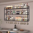 Bar Wall Mounted with Wine Glass Holder,Floating Bar Shelves,Iron Liquor Shelf,Metal Bar Shelf,Wall Wine Glass Rack,Hanging Wine Storage Racks,for Home Kitchen Wine Cellar,Gold/Black(B