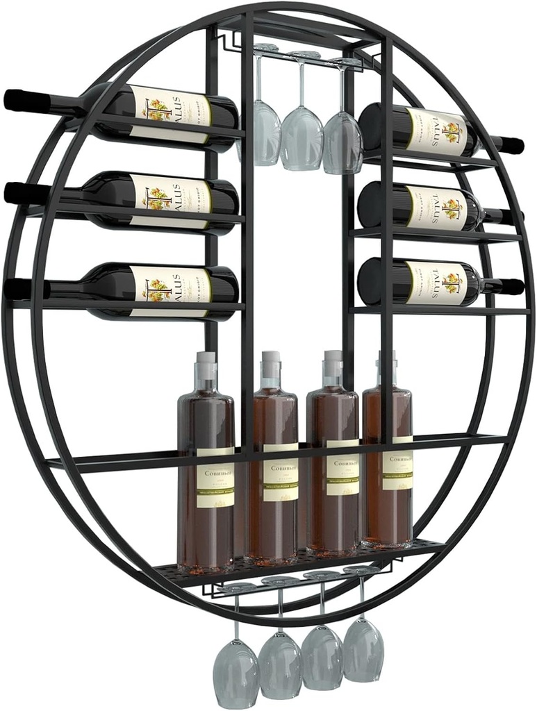 Wine Rack Display Stand Round Wine Rack Wall Mounted Wine Glass Holder, Metal Goblet Stemware Racks Hanging Wine Holder Bar Wine Cellar Kitchen Counter Floating Display Shelves, Black ( Size : 80x11x8