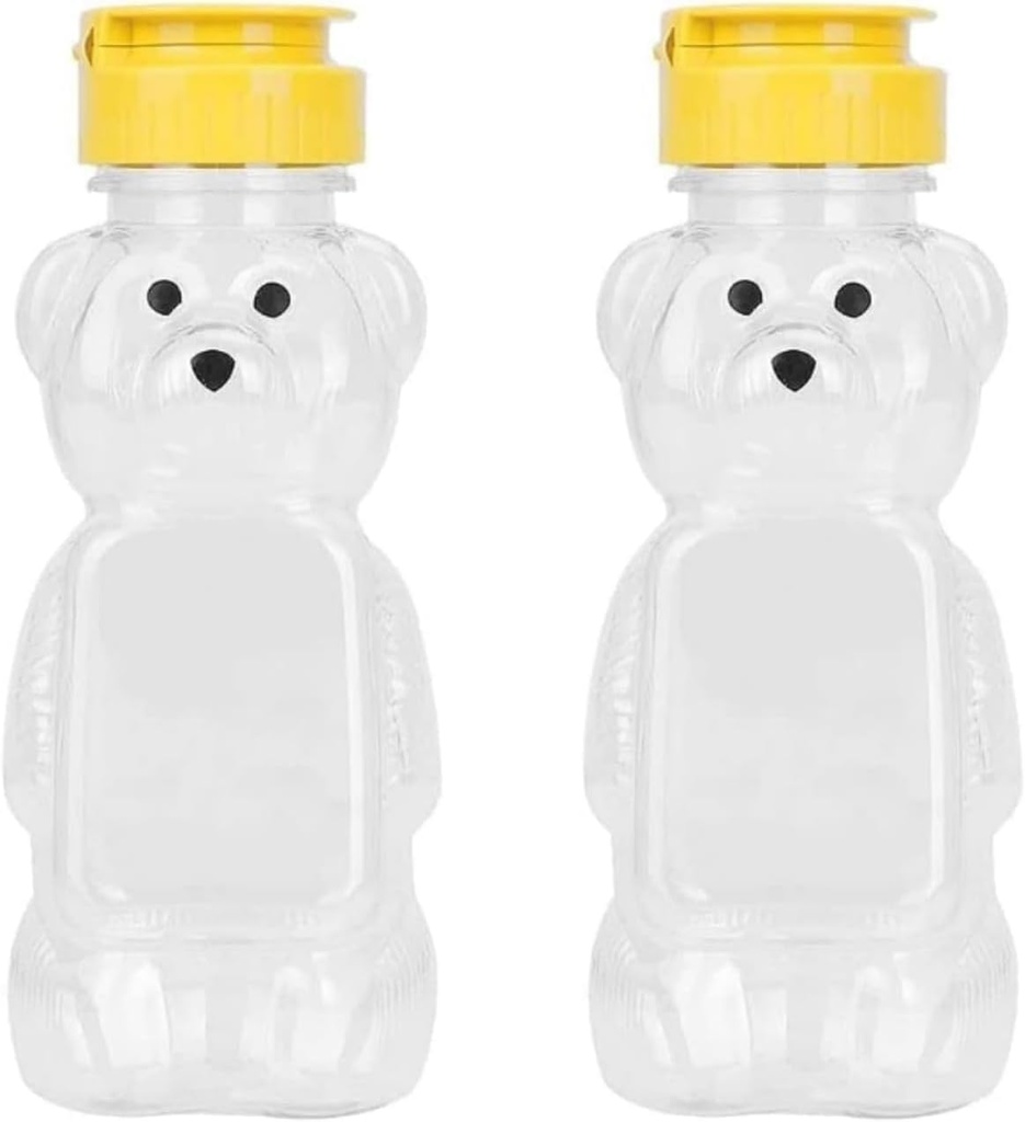 2Pcs Yellow Plastic Cute Bear Honey Bottle Jars, Empty Honey Squeeze Bottle with Flip-top Lid for Storing and Dispensing, Yellow Flap Caps for Storing and Dispensing Garlic Presses (8 Oz)