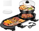 VIVOHOME 2000W Electric Hot Pot with Grill, Removable Shabu-shabu Pot w/Non-stick Baking Pan, Separate Temperature Control 2-IN-1 Hotpot BBQ for 1-6 People Family Dinning