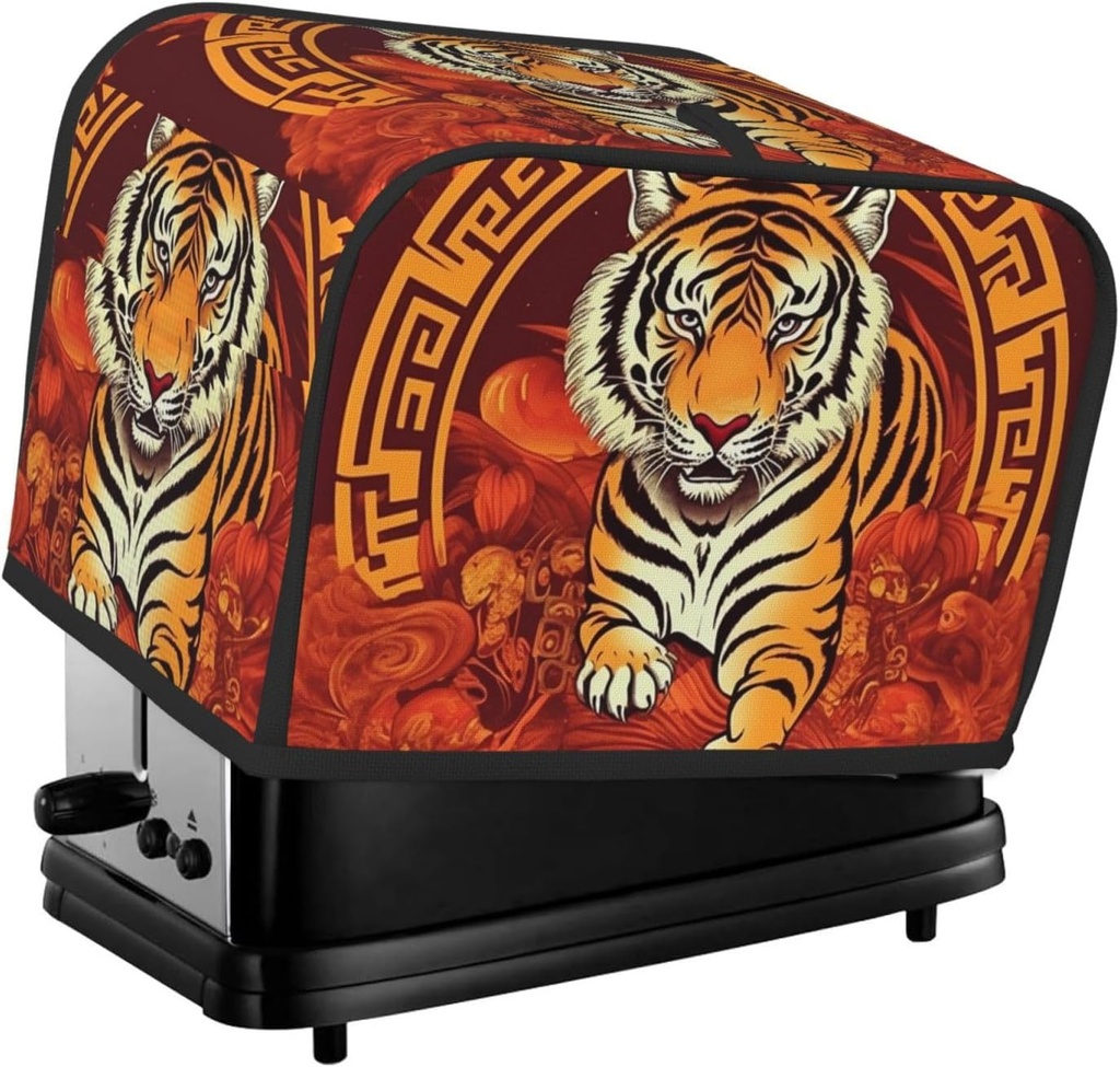 Prosperity In The Year Of The Tiger 2 Slice Toaster Covers Bread Machine Cover Quilted Dustproof Fingerprint Protectors Small Washable Appliance Cover Bread Maker Dust Protection Universal Size
