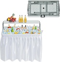 Outdoor Ice Cooler Folding Table, Portable Cooler Table with Removable Matching Skirt, Folding Ice Chest Table with Place Holder White