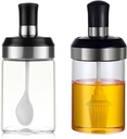 Glass Jars with Spoons and Lids Set | Condiment Containers with Lids & Spice Jars with Spoon | Chef Preserve Containers, Jar with Spoon | High Borosilicate Glass, Airtight 8.45oz Empty