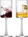 Moretoes 11oz Square Wine Glasses Set of 2, Crystal White Wine Glasses, Modern Stemmed Glasses