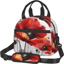 Beautiful Poppy Flower Ink print Lunch Bag Reusable Insulated Lunch Boxes Cooler Tote Bags For Work Office Picnic Travel