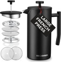 Belwares French Press Coffee Maker 50 OZ - Large Insulated Stainless Steel 304 Coffee Press with Double Wall & 4-Level Filtration System (Black - 1.5L)