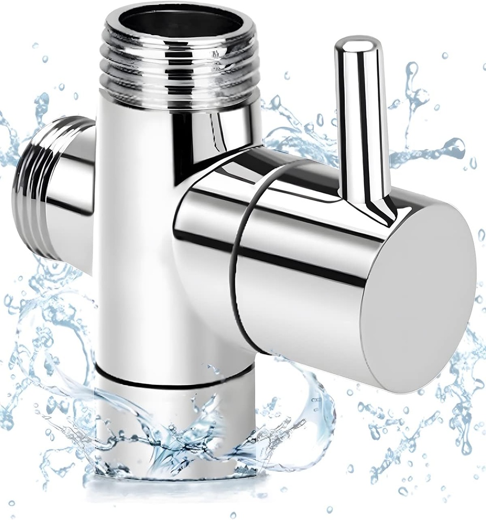 Bidet T Valve Adapter for Bidet with Shut-off Value for Toilet 7/8" x 7/8" x 1/2", T Adapters for Hand Held,Chrome Finish