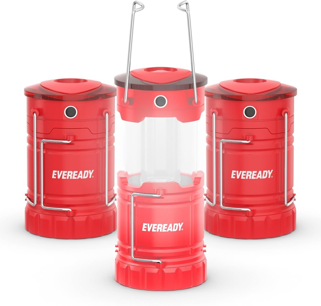 Eveready LED Camping Lantern 360 PRO (3-Pack), Super Bright Tent Lights, IPX4 Water Resistant LED Lanterns for Power Outage Hurricane Preparedness, (Batteries Included)