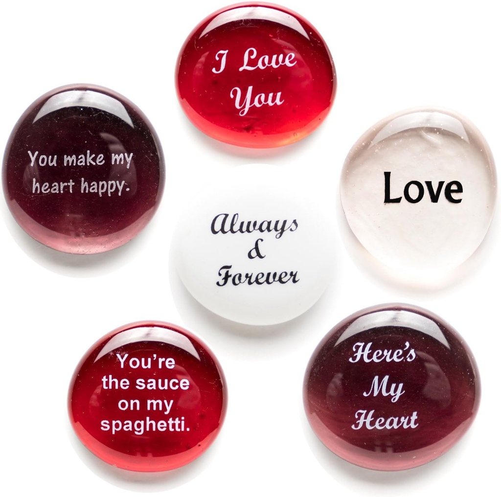 Lifeforce Glass Romance Glass Stones, Messages of Love and Affection For Your Beloved, Packaged in a Gorgeous Box. Set of Six