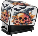 2 Slice Fall Toaster Cover,Halloween Pumpkin Floral Skull Bat Small Kitchen Appliance Bread Machine Cover with Pockets,Dust & Fingerprint Protection