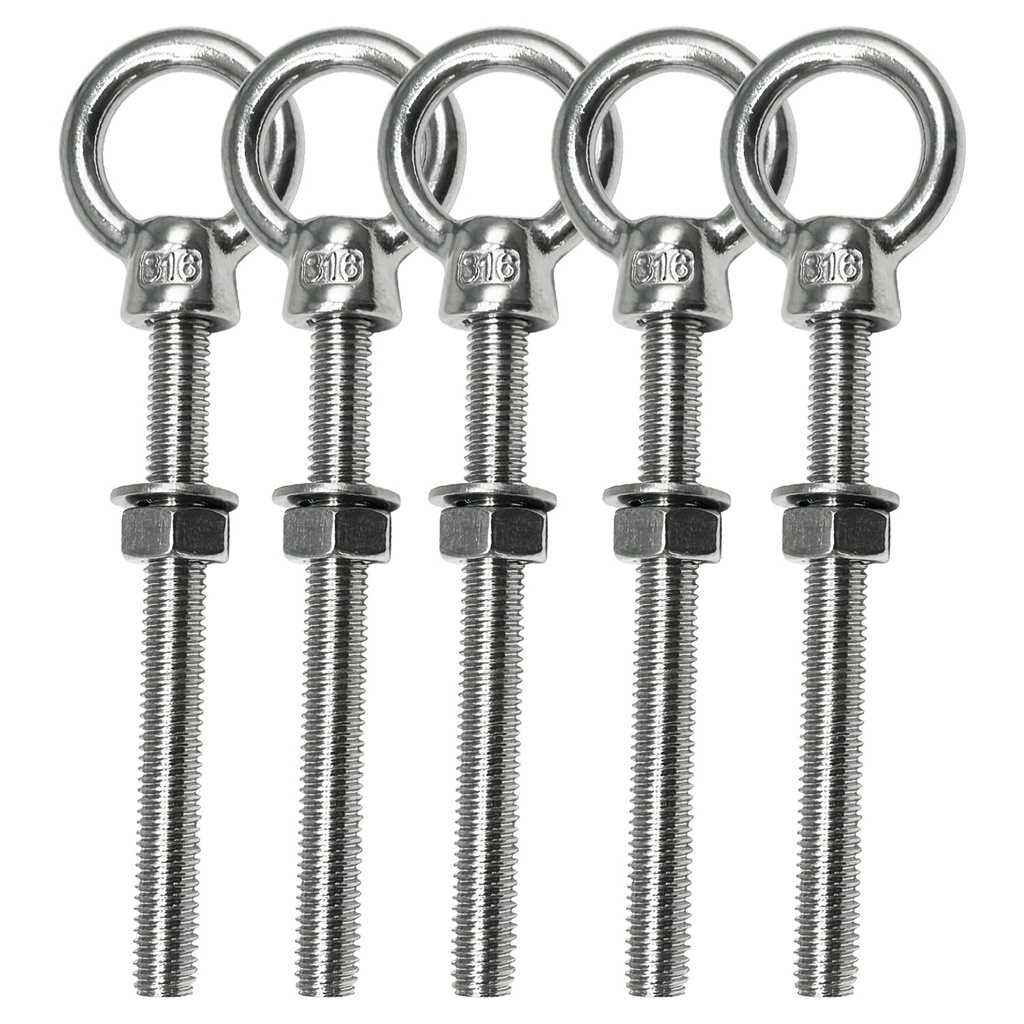Eye Bolts, 5pack 5/16“ x 3-1/8" Heavy Duty Shoulder Lifting Ring Threaded Eyebolts with Nuts Washers 316 Stainless Steel Marine Grade Eyebolt