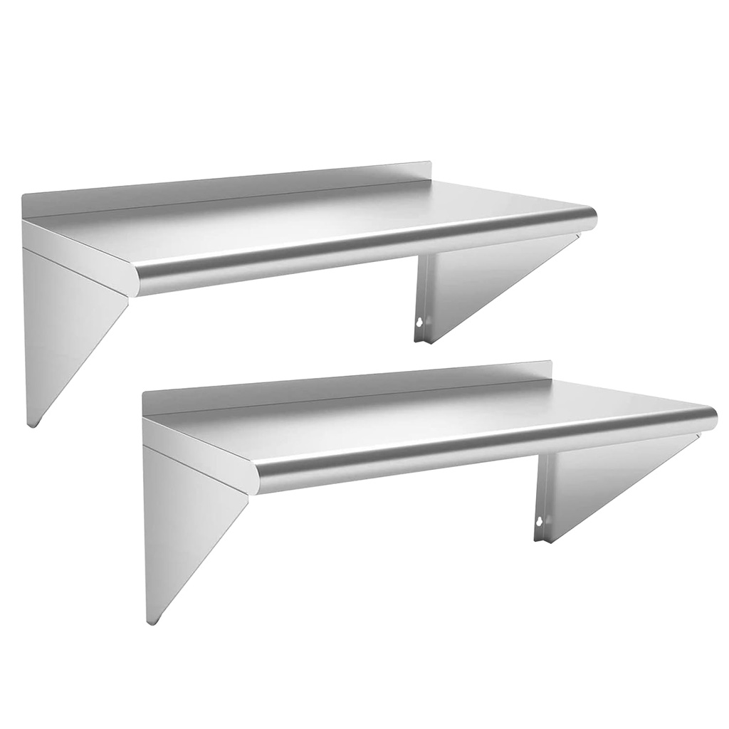 Commercial Stainless Steel Shelf 12 x 36” 2 Pack, Wall Mounted Food Service Storage Rack Shelves, Heavy Duty 270 lb Metal Shelf for Kitchen, Restaurant, Food Truck, Garage, Laundry Room