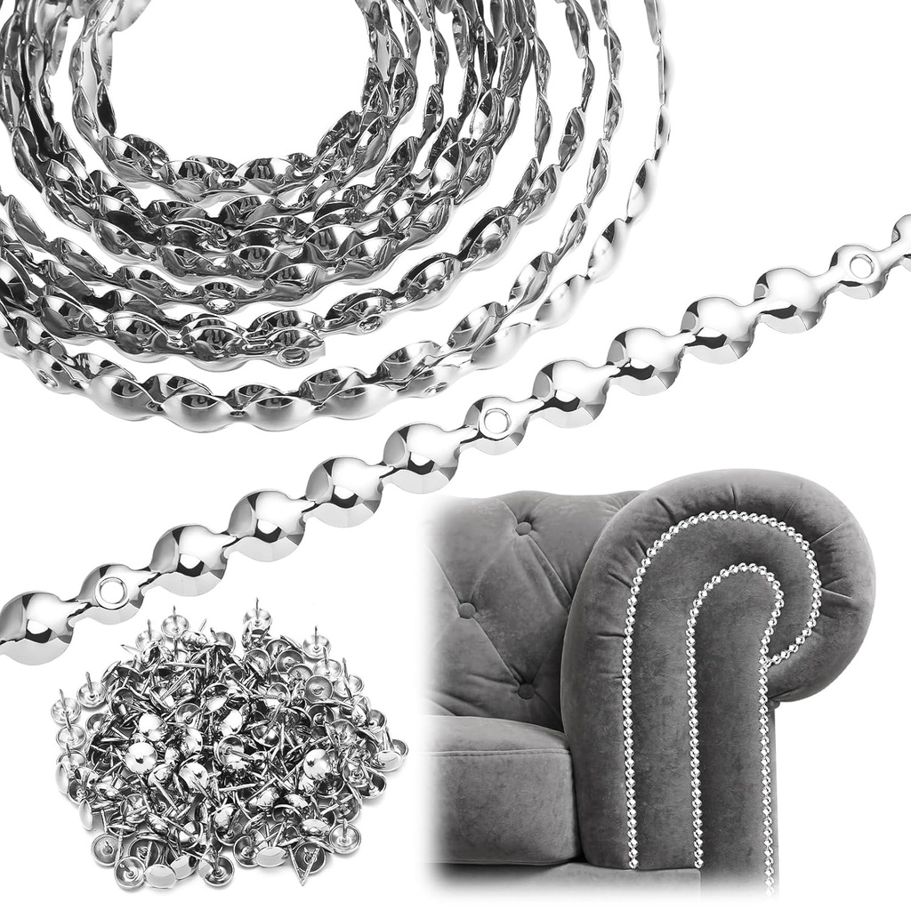 Marsui 32.8ft D11mm Upholstery Tack Strip Upholstery Tacks for Furniture Decorative Nail Strips Antique Plated Nailhead Trims Furniture Sofa Decorative Nail Tool for Couch Chair Sofa (Sliver)