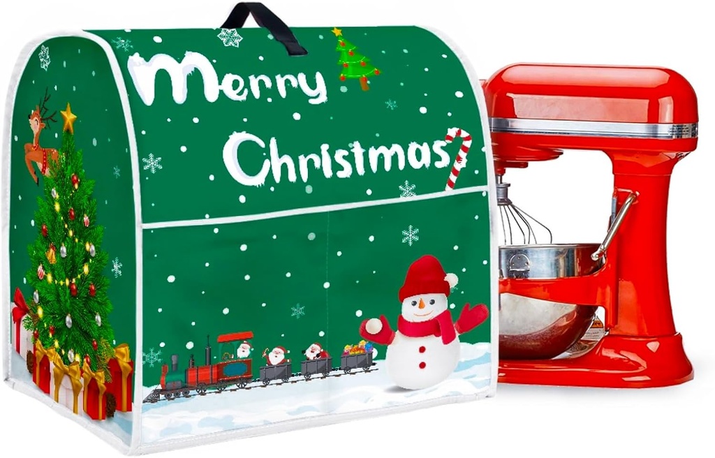 Christmas Stand Mixer Cover - Compatible with 6-8 Quart for Kitchen Appliance - Santa Claus and Snowman Dust Cover with Pockets for Accessories Xmas Home Kitchen Decor