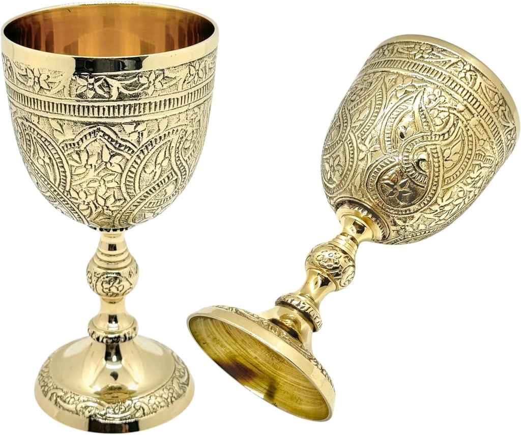 Chalice Goblet Solid Brass | Vintage Golden Roman Cup Drinking Wine Glass | Vintage Chalice Wine Cups of King Medieval Gift (Brass Goblet) x 1 Pc