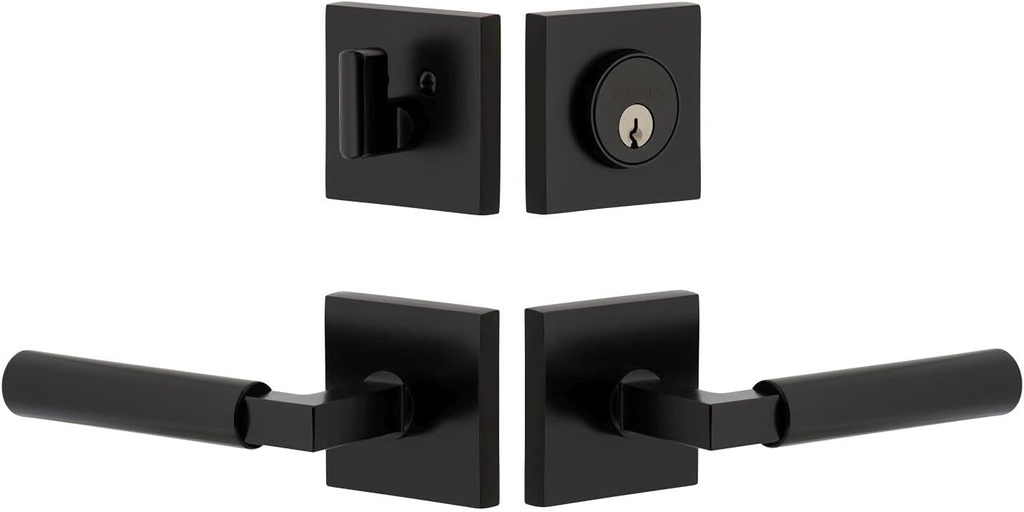 Viaggio QADCON-STH_Combo_234_LH Quadrato Left Handed Solid Brass Single Cylinder Keyed Entry Door Lever Set and Deadbolt Combo Pack - 2-3/4" Backset - Satin Black