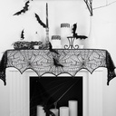 Halloween Mantel Scarf Black Lace Spiderweb for Fireplace Decor Halloween Decorations Indoor Fireplace Scarf(18 x 96 inch)(Black)