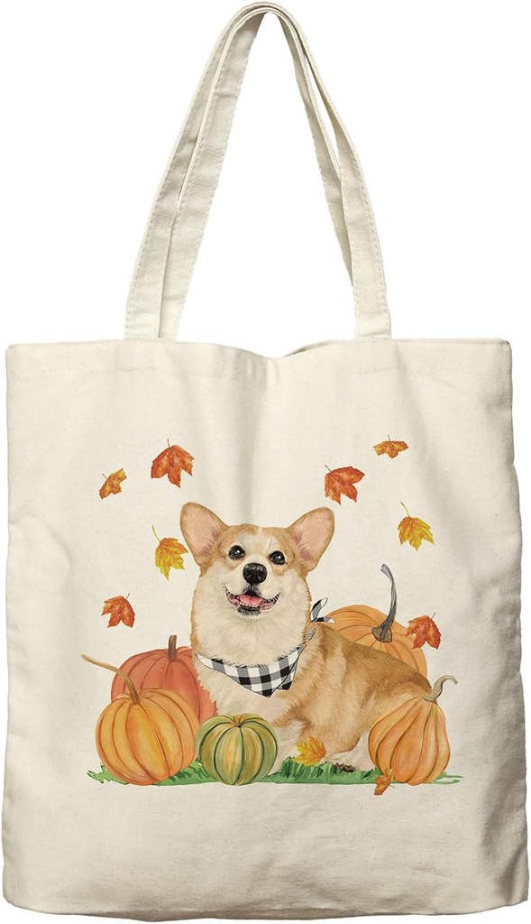 Dlzdn Fall Corgi Pumpkin Canvas Tote Bag For Women Aesthetic Shopping Grocery Bag Beach Bag Gifts for Women Teacher Bag Reusable Grocery Bag Thanksgiving Day Gift