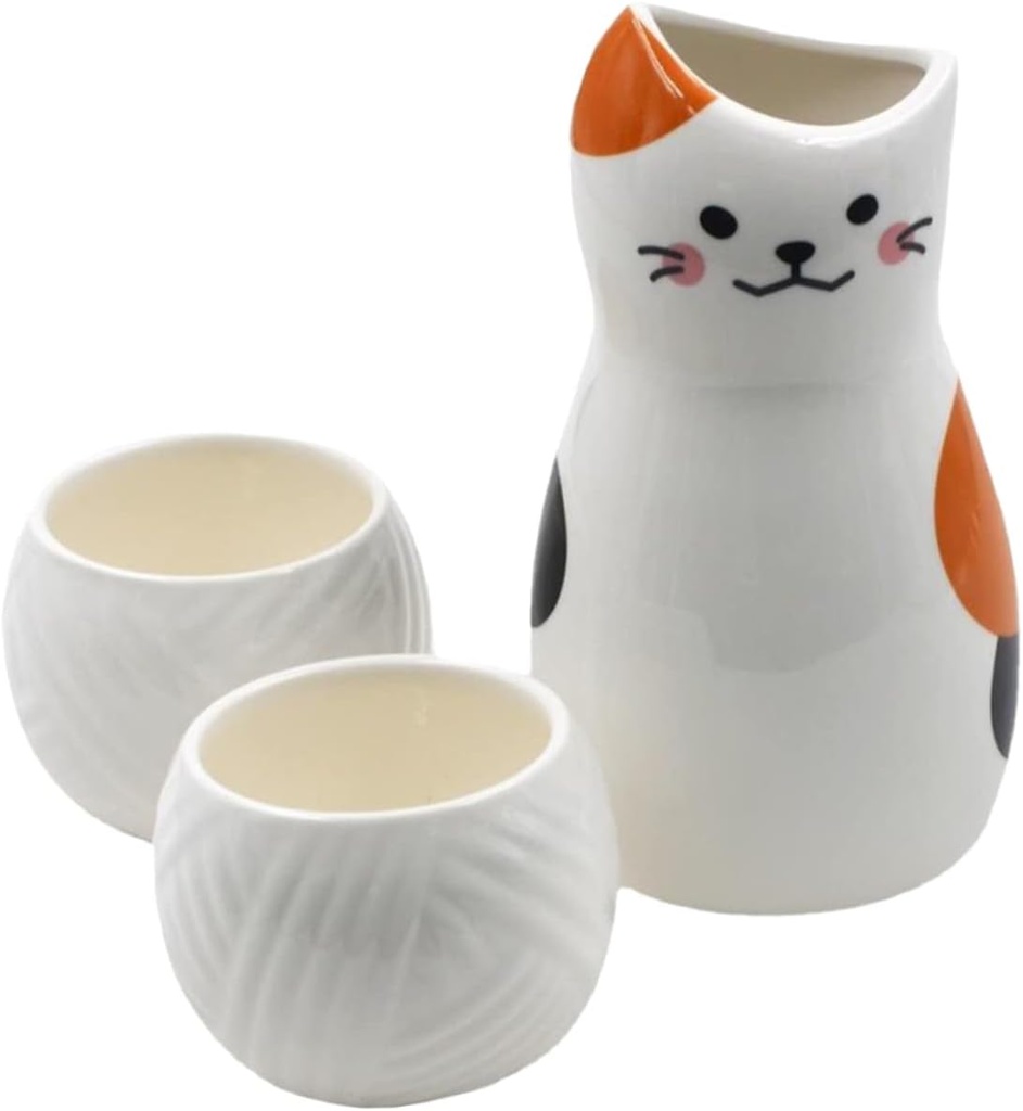 1set Japanese Ceramic Sake Cup and Wine Cat Design Reusable Drinkware for Tea Water and Sake for Home Birthdays and Weddings