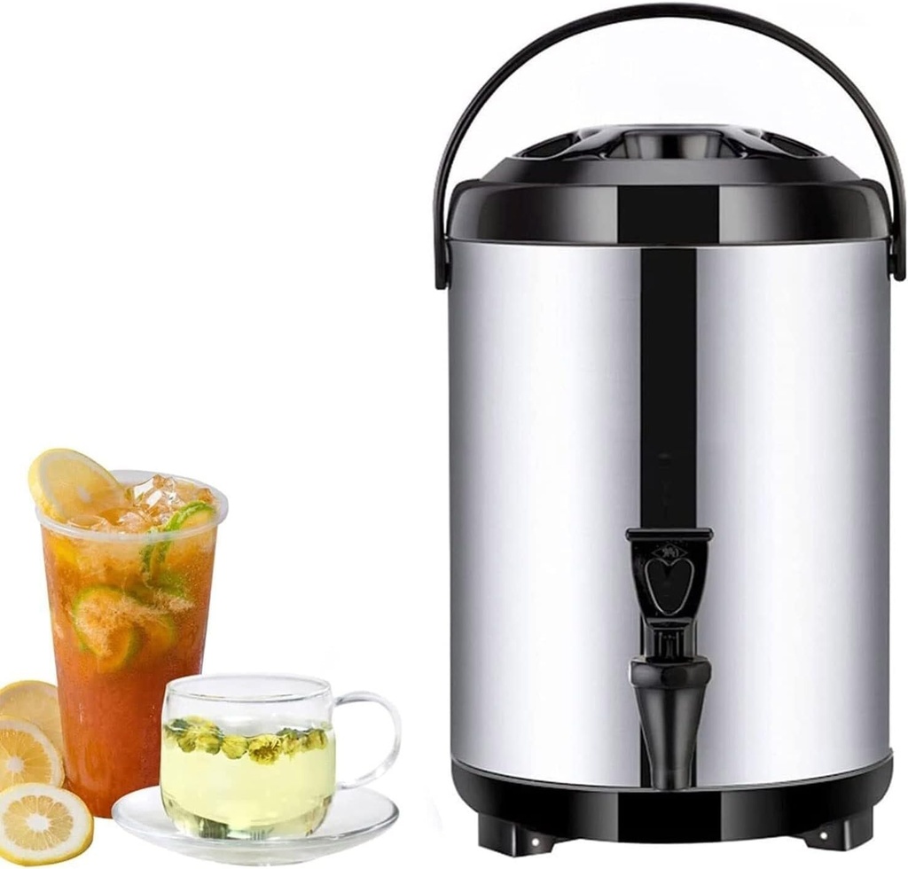 Stainless Steel Hot Water Kettle Dispenser, Insulated Barrel for Milk Tea or Beverage, 6L Boiler Warmer Coffee Urn with Spigot & Cover, Red (Black 8L Option)