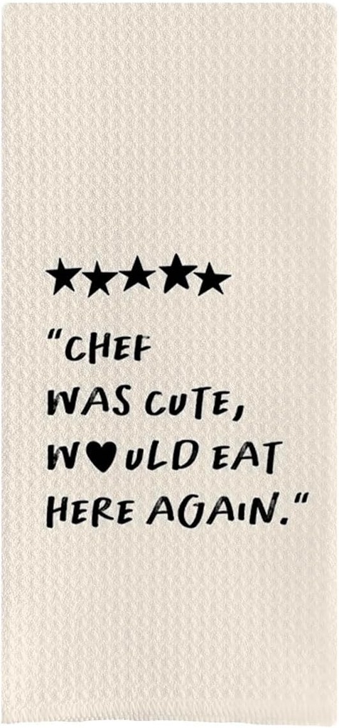 DOTAIN Funny Kitchen Towel, Chef Would Eat Here Again Waffle Weave Dish Towel Cloth Decor, Kitchen Decor, Chef Gifts (Black, 24x16 inch)