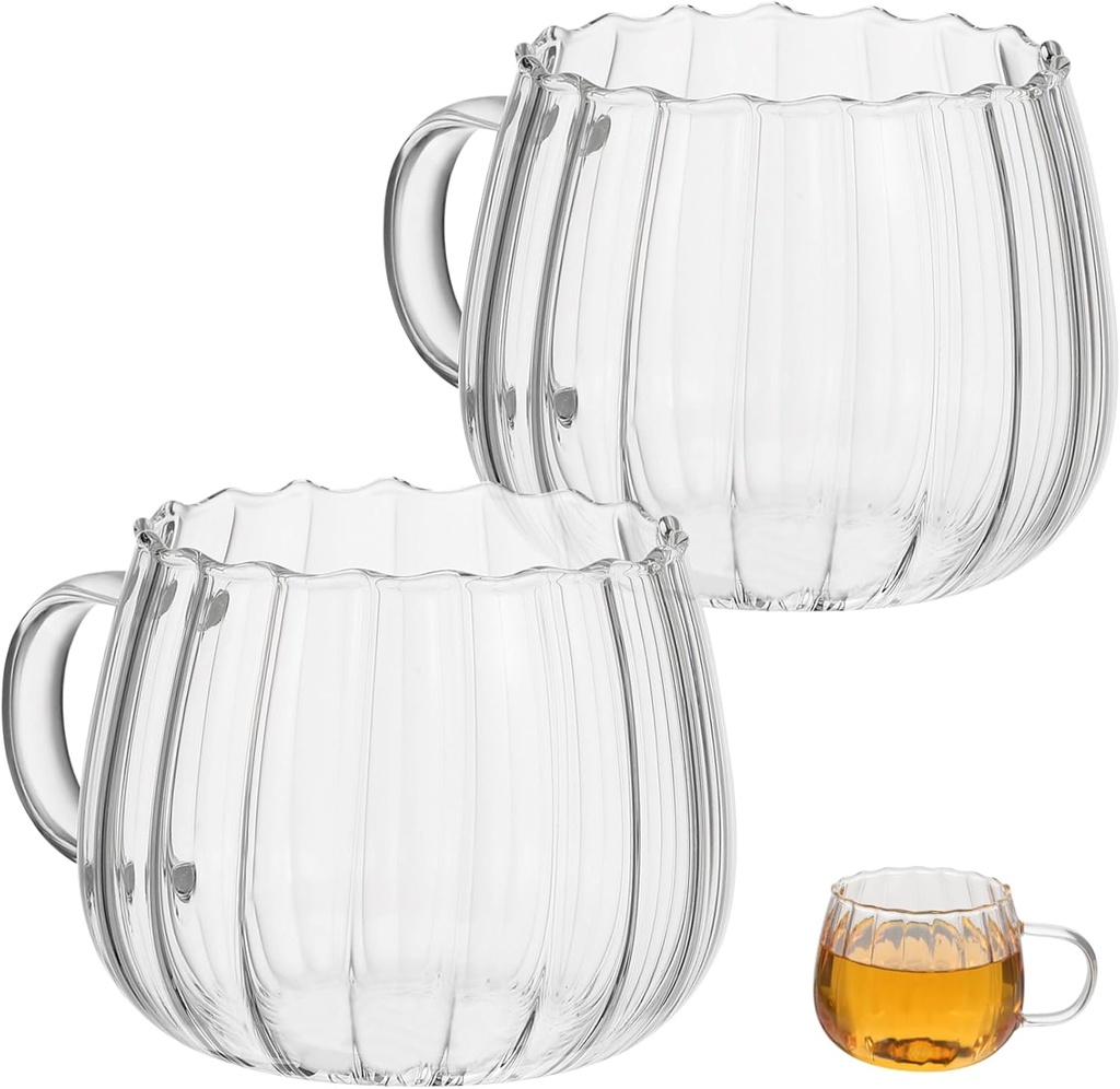 PRETYZOOM Pumpkin Glass Drinking Mugs Set Large 350ml Elegant Cups for Couples Tea