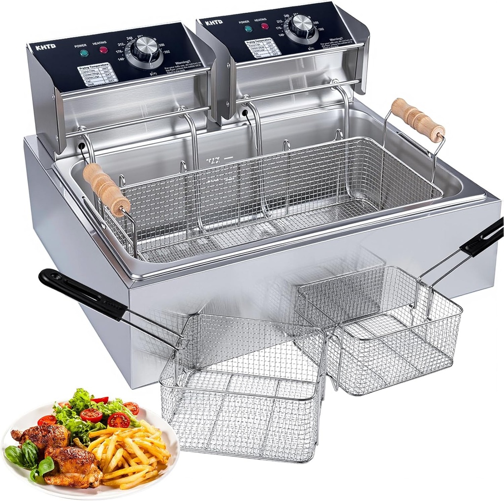 Commercial Deep Fryer with Baskets, 3400W 12.7QT/12L Thickened Large Capacity Stainless Steel Countertop Electric Oil Fryer with Temperature Control,Fish Fryer for Restaurant or Home Use (12L Pro)
