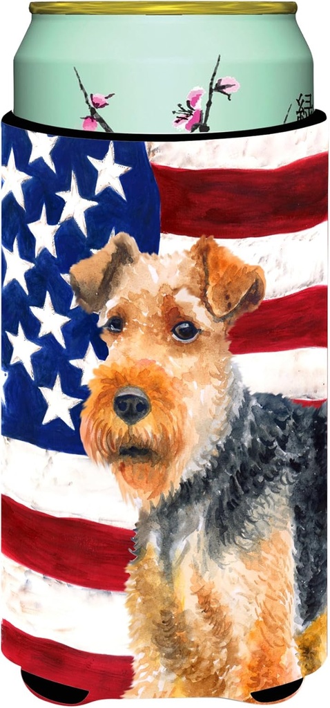Caroline's Treasures BB9700TBC Welsh Terrier Patriotic Tall Boy Hugger Can Cooler Sleeve Hugger Machine Washable Drink Sleeve Hugger Collapsible Insulator Beverage Insulated Holder