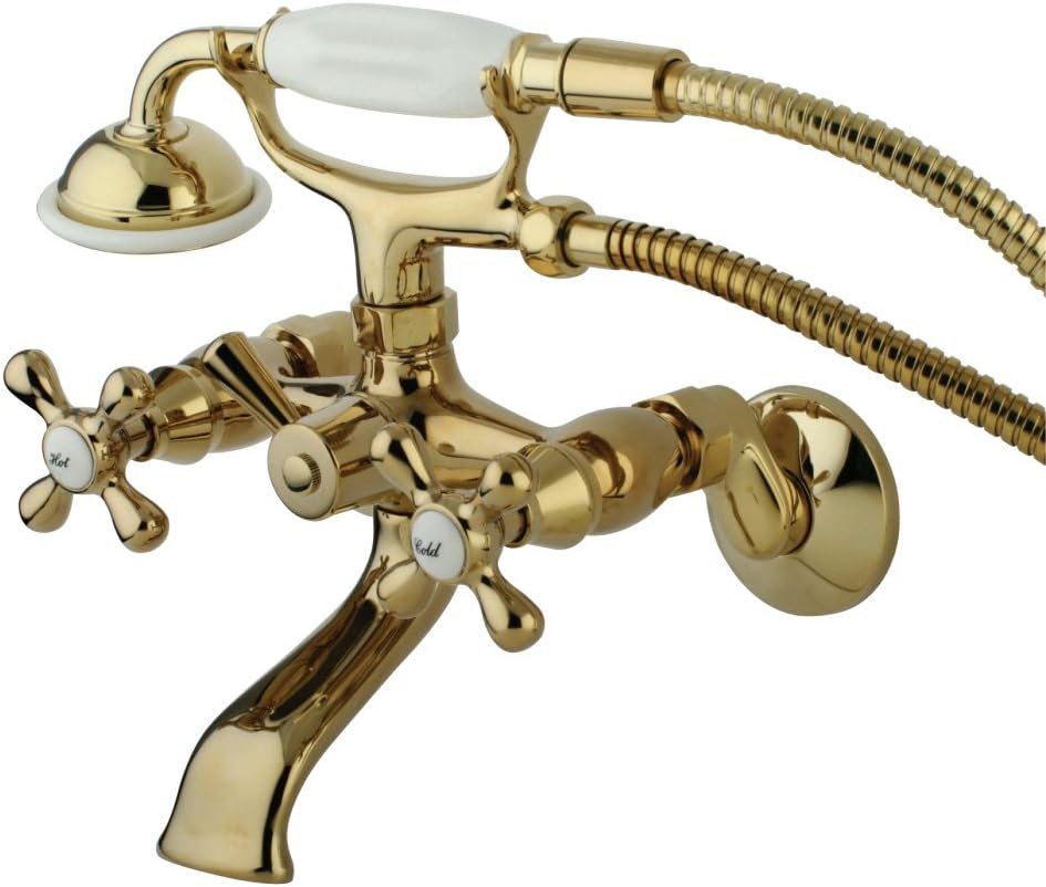 Elements of Design ES2652X Clawfoot Wall Mount Claw Foot Tub Filler Faucet with Hand Shower, Polished Brass