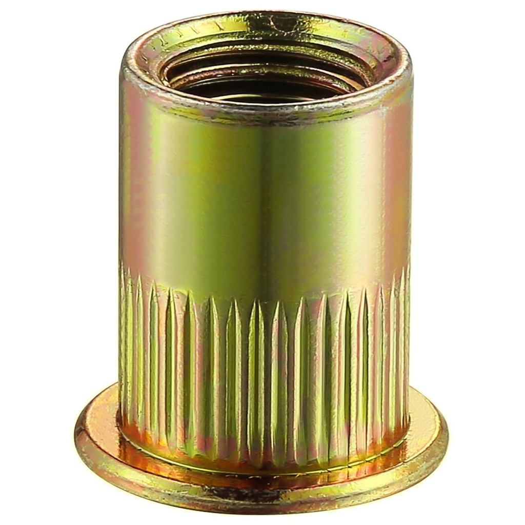 20Pcs Rivet Nut M12 Metric Yellow Zinc Plated Finish Flat Head Rivnut Threaded Insert Nut Knurled Body