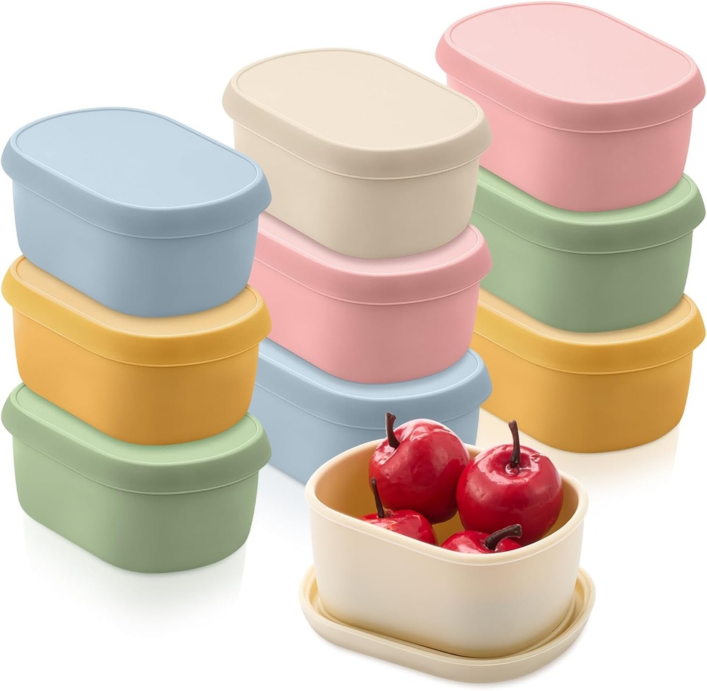 Layhit 10 Pcs 6.76 oz Silicone Snack Containers with Lids Silicone Food Storage Containers for Kids Reusable Stackable Small Lunch Box for Home Daycare School Travel Picnic