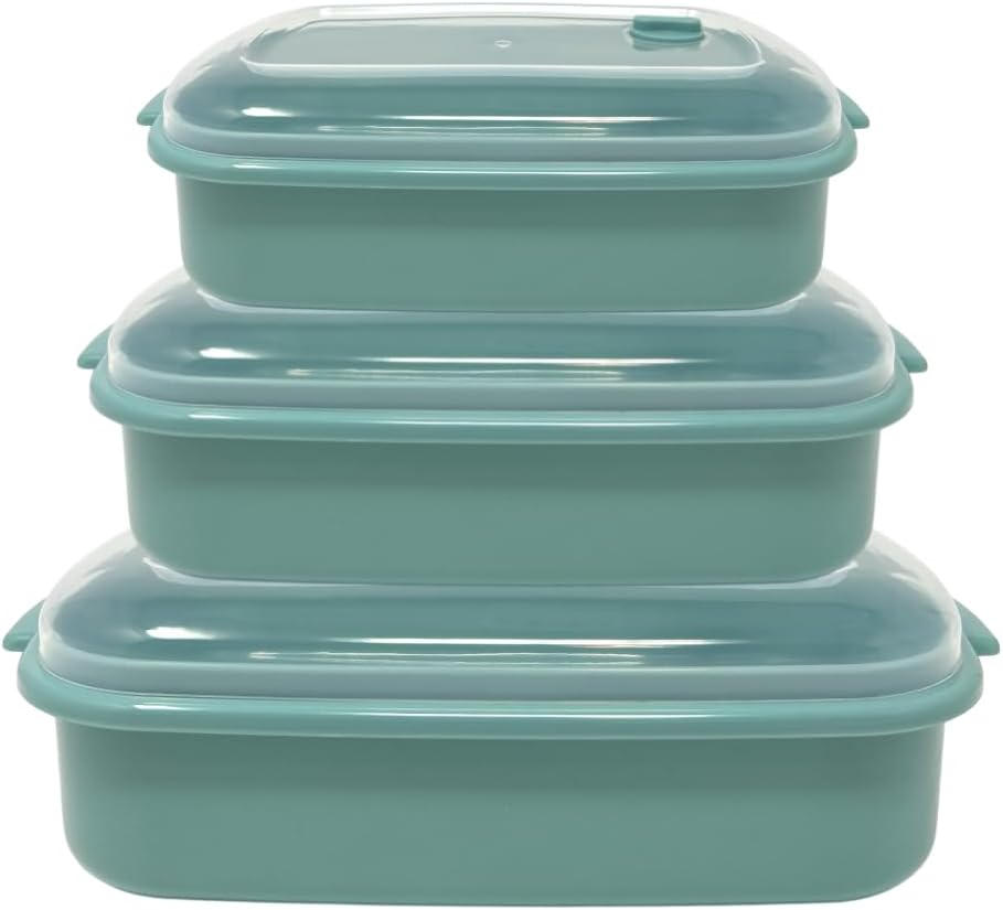 6-Piece Nesting Microwave Containers with Adjustable Steam Vents, Food Storage Containers with Vented Lids, Tight Fitting Lid, Modern, High-Class Design in Teal Green Color (3, Rectangular)