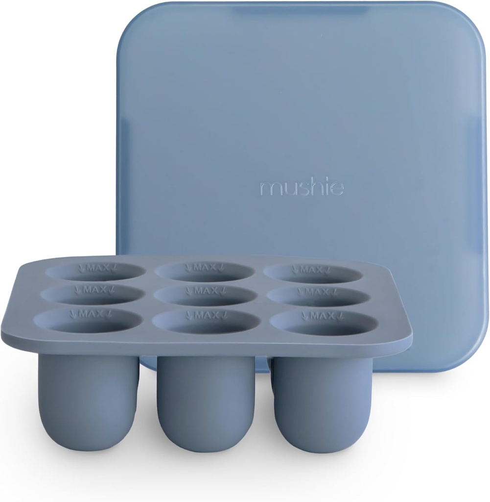 mushie Fresh Food Feeder Freezer Tray with Lid for Frozen Baby Food | 9 Cups x 0.34 oz | BPA Free Storage Container (Tradewinds)
