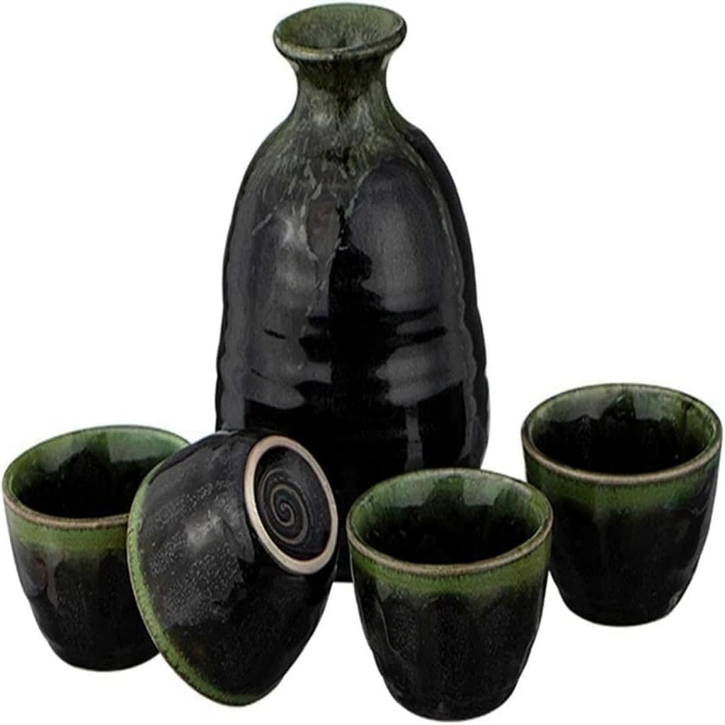 5-Piece Sake Set Include 1PC Sake Bottle,4PCS Sake Cups Ceramic Easy to Clean Handmade High Temperature Firing (1)