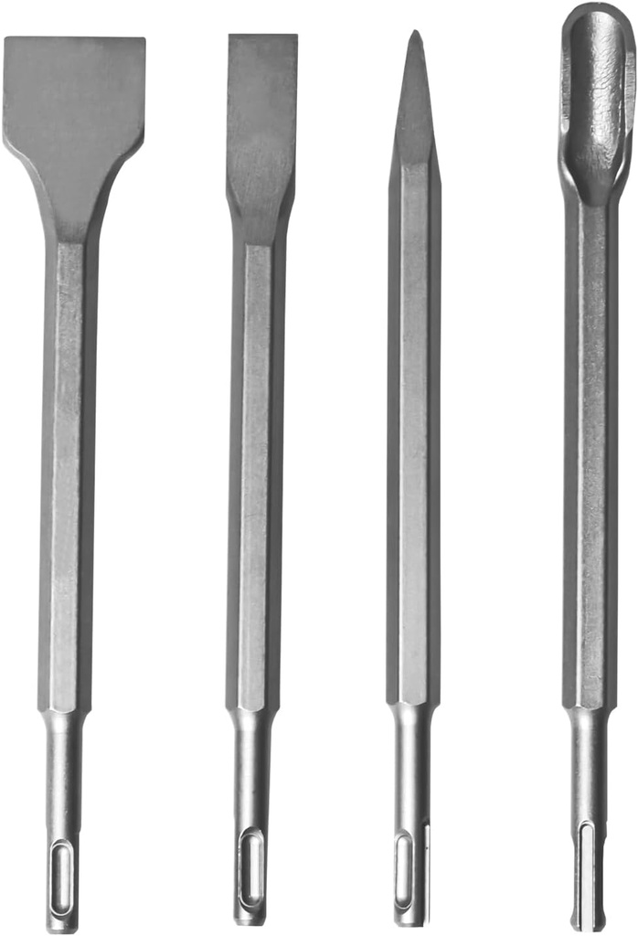 4Pcs SDS-Plus Rotary Hammer Chisel Set - Pointed tip, 20 & 40 mm Flat Blades & 21 mm Scaling Chisel - Carbide Drill Bit Set for Concrete Brick Masonry, with Storage Case