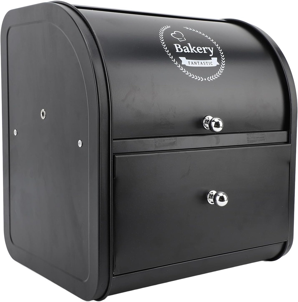 ZJchao Double Layer Bread Box Large Capacity Metal Storage Bin Multifunctional Bread Container Kitchen Counter (Drawer Double Layer Black)
