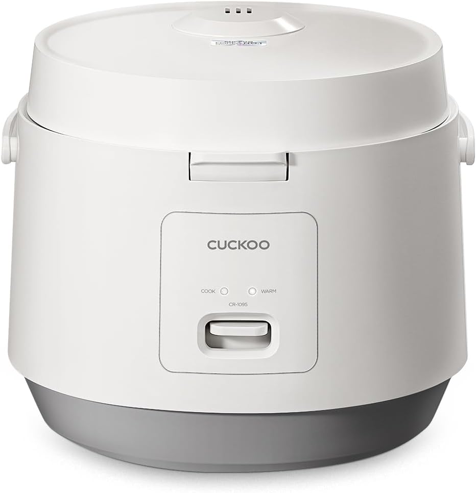 CUCKOO Basic Rice Cooker 10-Cup Uncooked / 20-Cup Cooked, Large Rice Maker and Warmer with Nonstick Inner Pot, Easy to Use with Auto Keep Warm, Includes Steam Tray, White (CR-1095)