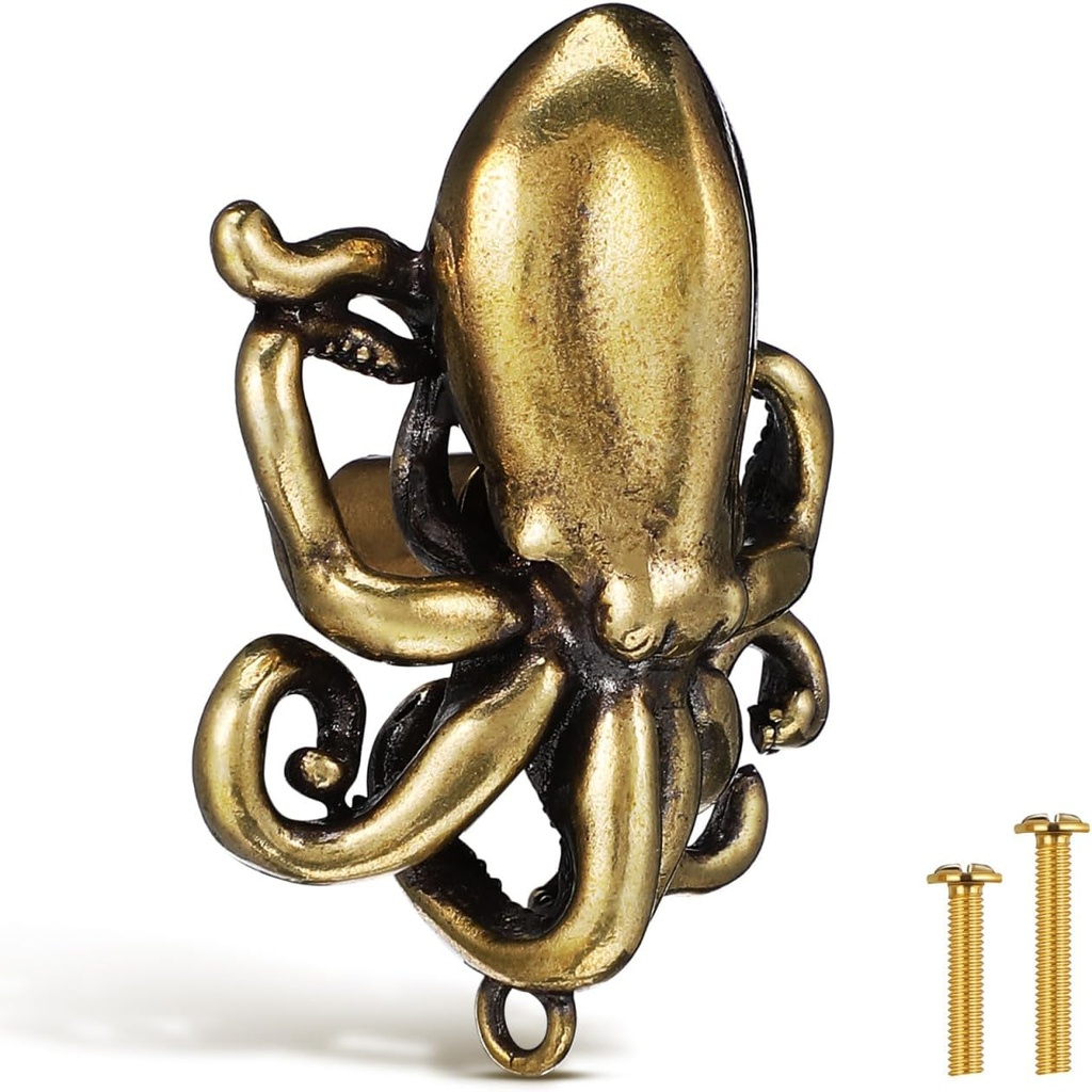 Vintage Octopus Shape Door Handle with Brushed Finish Unique Decorative Knob for Cabinets and Drawers Versatile Nautical Furniture Hardware for Various Decor Styles
