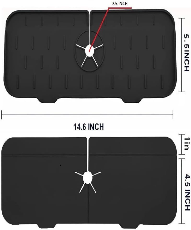 14.6 inch Kitchen Sink Splash Guard, Silicone Faucet Handle Drip Catcher Tray for Kitchen, Dish Soap Dispenser and Sponge Holder Mat Behind Faucet, Bathroom, Farmhouse,Black kitchen sink