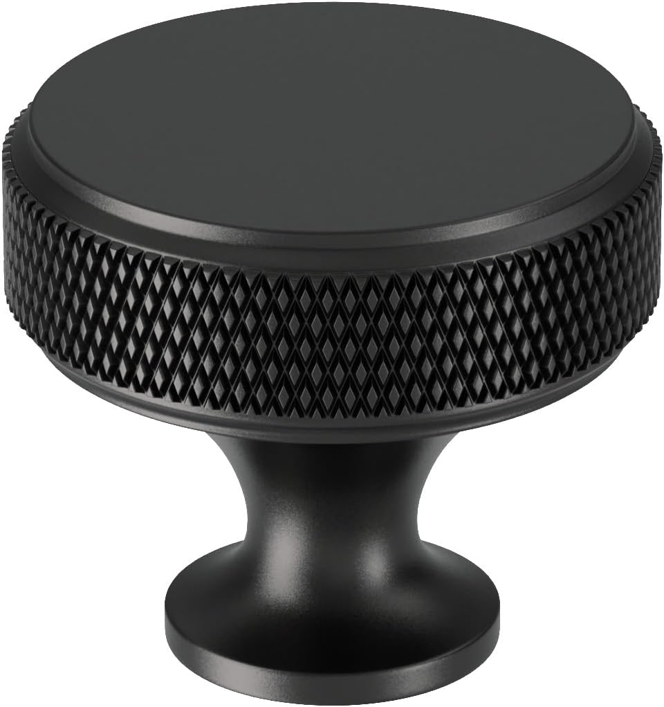 Rergy 10 Pack Knurled Matte Black Cabinet Knobs Round Kitchen Hardware Single Hole