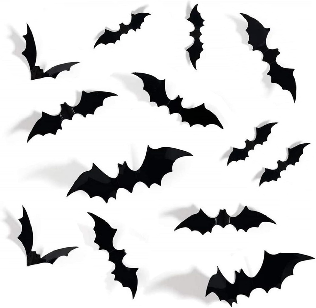 72 PCS Halloween 3D Bats Decoration, DIY Scary Wall Bats Wall Decal Wall Stickers 4 Different Sizes Halloween Party Decoration Supplies