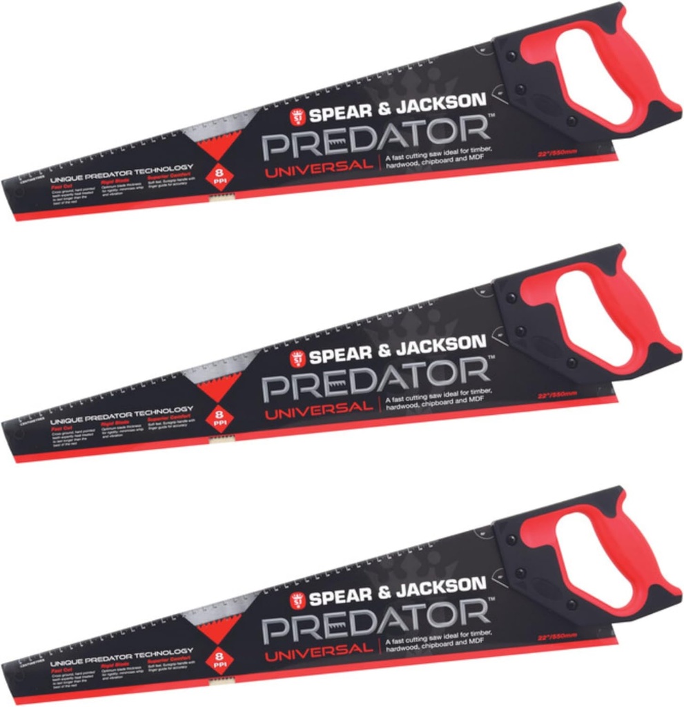 Spear & Jackson B9822 Triple Pack Predator Universal Saw, 22" x 8pts (Pack of 3 Saws)