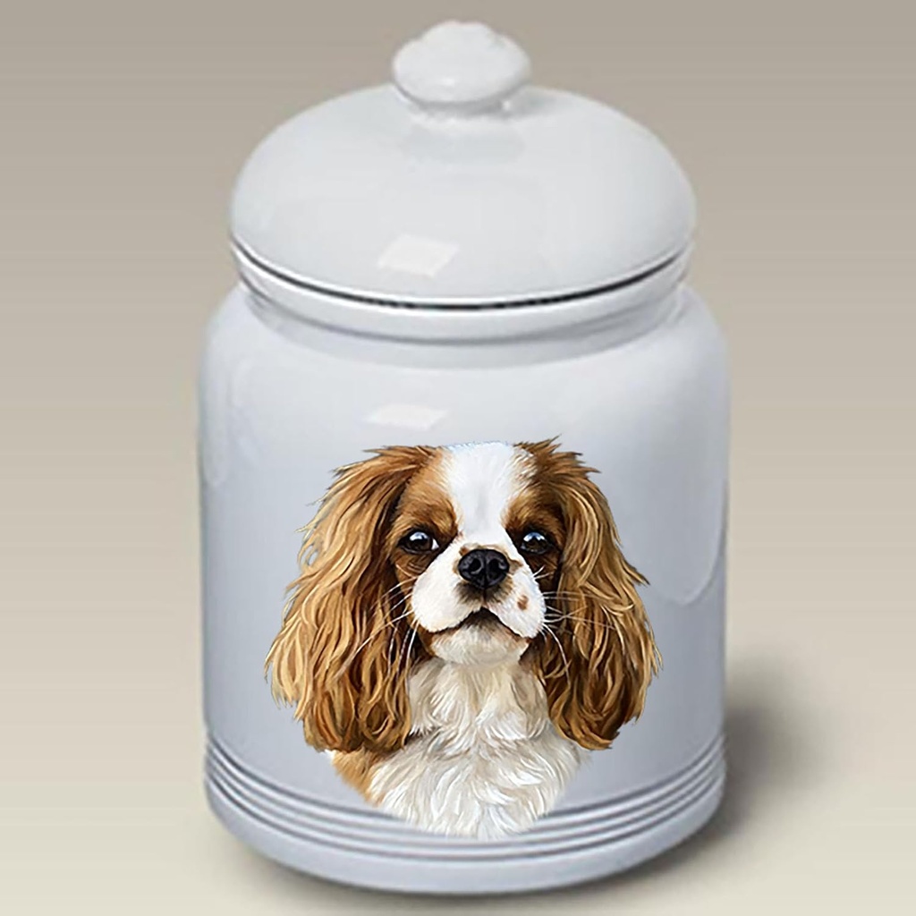 Cavalier King Charles Blenheim - Best of BreedDog and Cat Ceramic Treat Jar 9" Tall Air Tight Seal All White