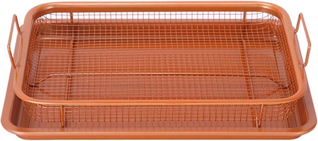 Air Fryer Basket, 12.8x9.65 Square Non-Stick Air Fryer Basket, Stainless Steel Mesh Basket with Tray, Air Fryer Accessories for Crispy Foods Cooking